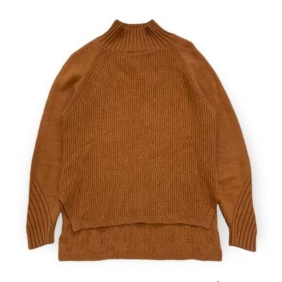 Mock High Neck Rust Orange Knit Long Sleep Pullover Fall Cozy Sweater Size Small - Picture 11 of 12